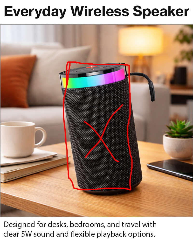 Wireless Bluetooth Speaker Black 5W RGB Light Portable TF USB Playback 1200mAh USB-C