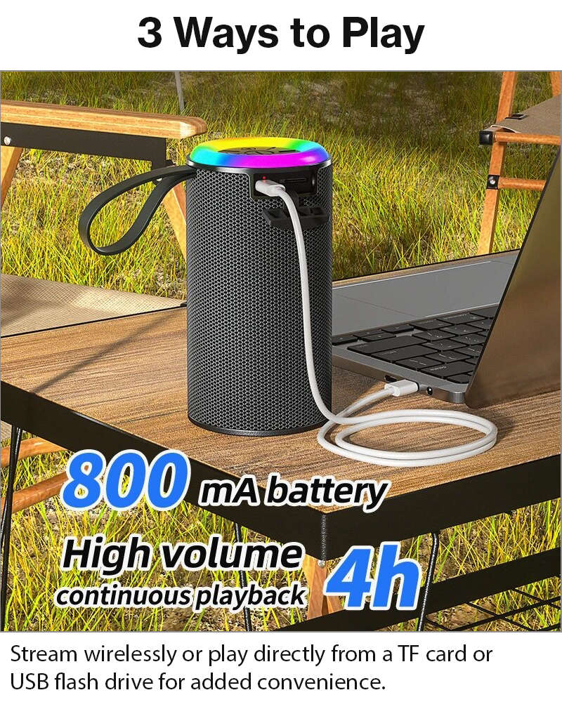 Wireless Bluetooth Speaker  Grey 5W RGB Light Portable TF USB Playback 1200mAh USB