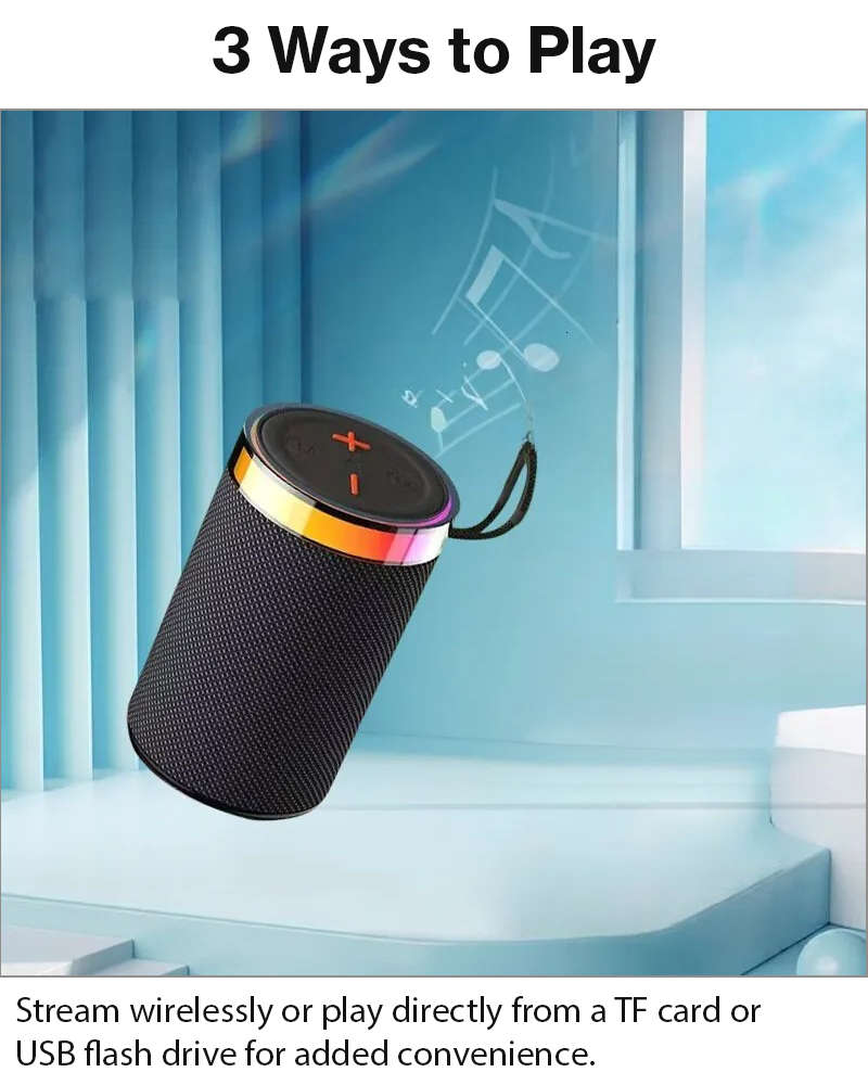 Wireless Bluetooth Speaker Black 5W RGB Light Portable TF USB Playback 1200mAh USB-C