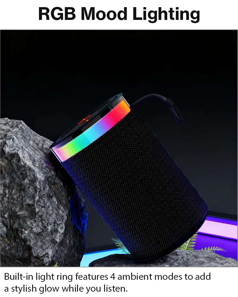 Wireless Bluetooth Speaker Black 5W RGB Light Portable TF USB Playback 1200mAh USB-C