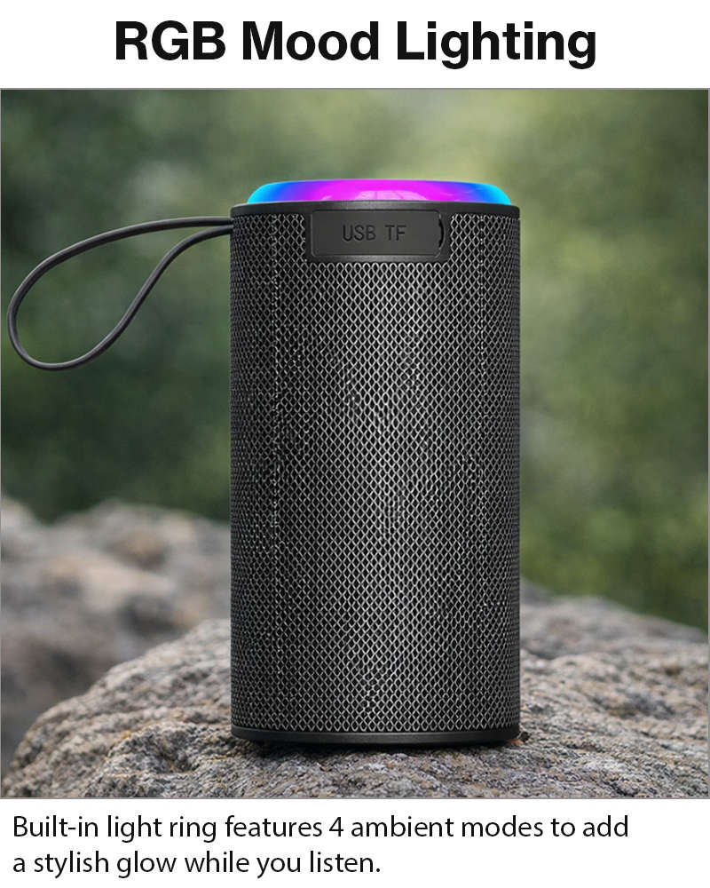 Wireless Bluetooth Speaker  Grey 5W RGB Light Portable TF USB Playback 1200mAh USB
