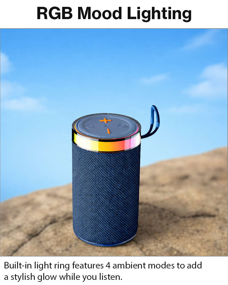 Wireless Bluetooth Speaker  Blue 5W RGB Light Portable TF USB Playback 1200mAh USB-C