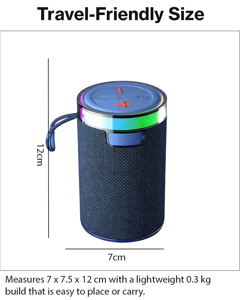 Wireless Bluetooth Speaker  Blue 5W RGB Light Portable TF USB Playback 1200mAh USB-C