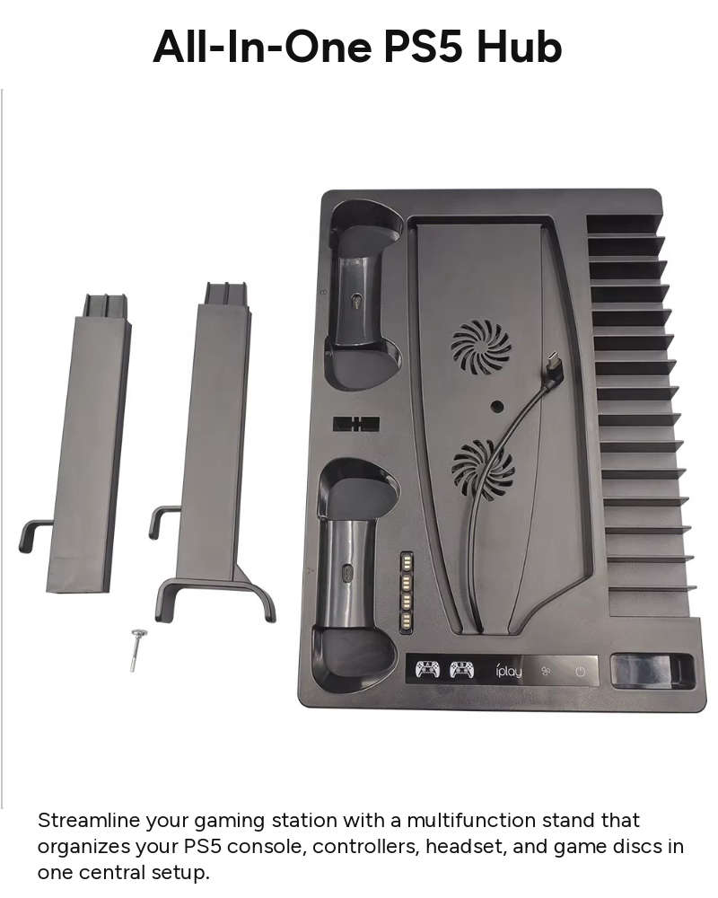 Cooling Stand with Dual Controller Charging Dock, Game Disc Storage for 15 Discs, Headset Holder,...