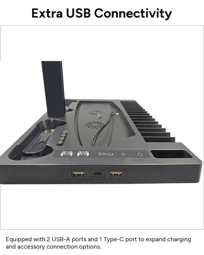 Cooling Stand with Dual Controller Charging Dock, Game Disc Storage for 15 Discs, Headset Holder,...
