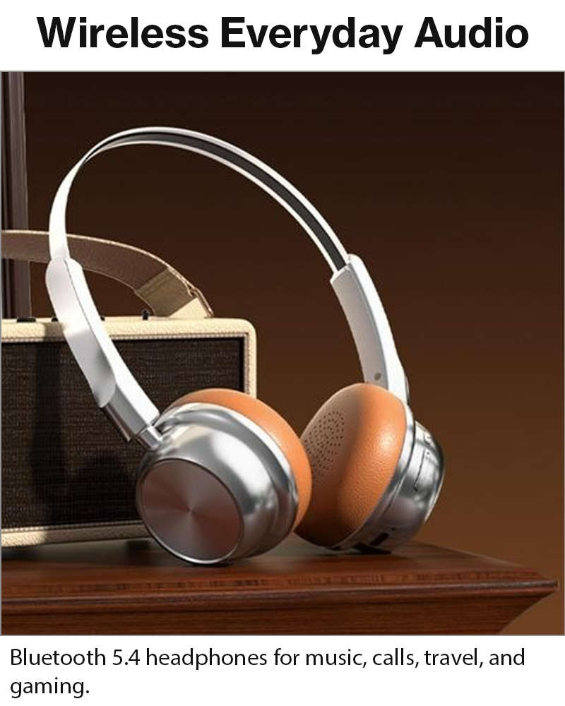 Bluetooth 5.4 Wireless On-Ear Headphones with Type-C