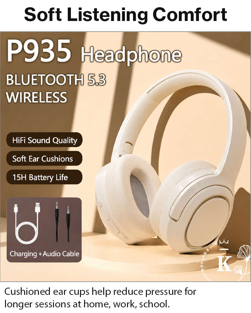 Wireless Foldable Noise Reduction Headphones with 40mm Speakers, Type-C Charging, 10m Beige