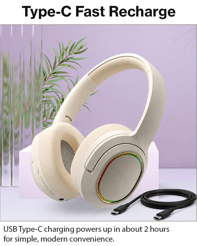 Wireless Foldable Noise Reduction Headphones with 40mm Speakers, Type-C Charging, 10m Beige