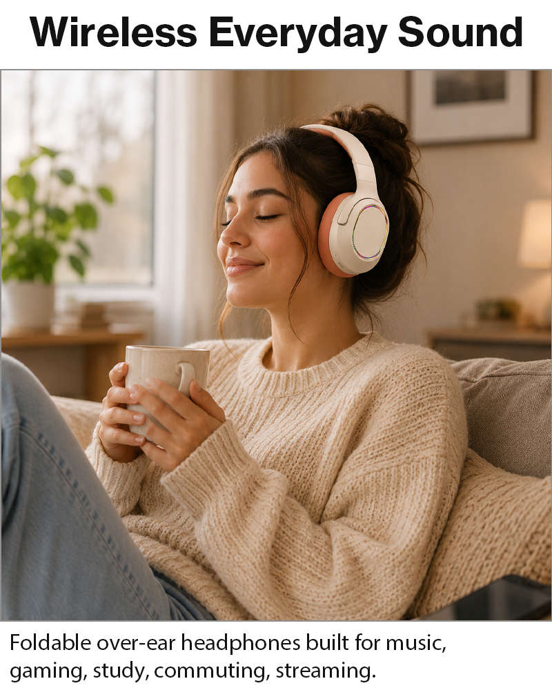 Wireless Foldable Noise Reduction Headphones with 40mm Speakers, Type-C Charging, 10m PinkOrange