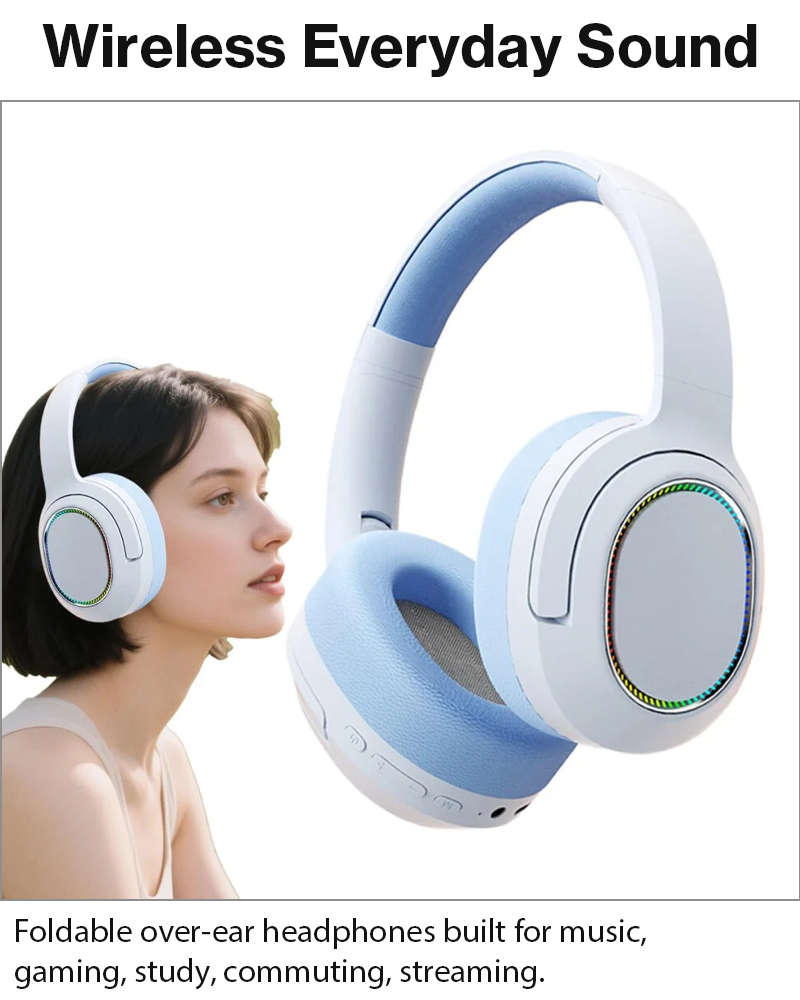 Wireless Foldable Noise Reduction Headphones with 40mm Speakers, Type-C Charging, 10m Blue