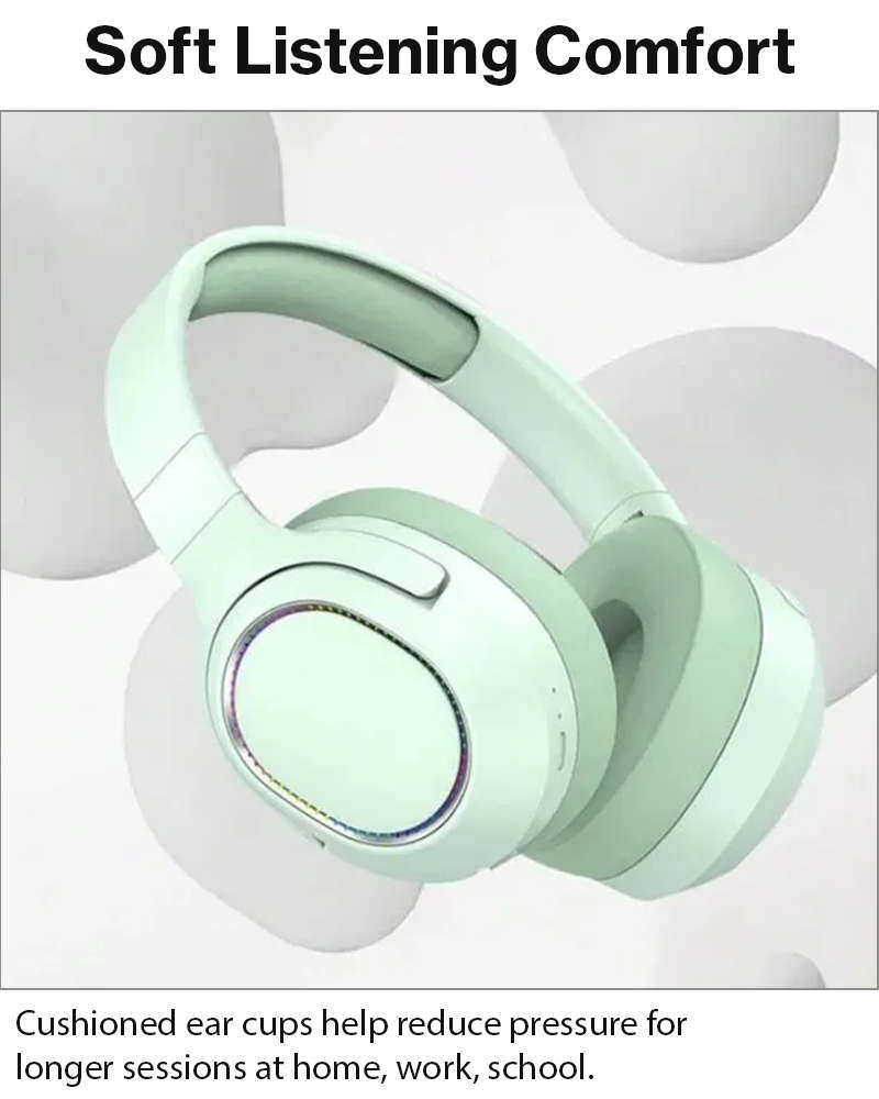 Wireless Foldable Noise Reduction Headphones with 40mm Speakers, Type-C Charging, 10m Range,Green