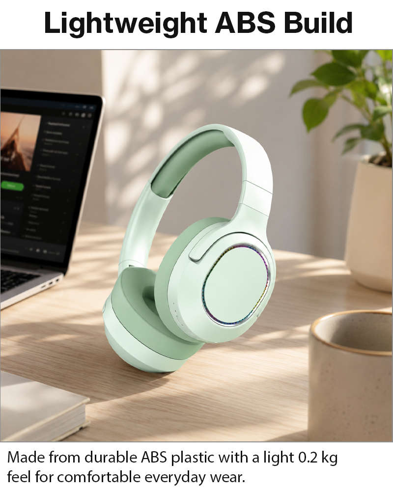 Wireless Foldable Noise Reduction Headphones with 40mm Speakers, Type-C Charging, 10m Range,Green