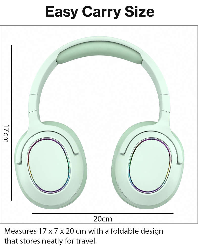 Wireless Foldable Noise Reduction Headphones with 40mm Speakers, Type-C Charging, 10m Range,Green