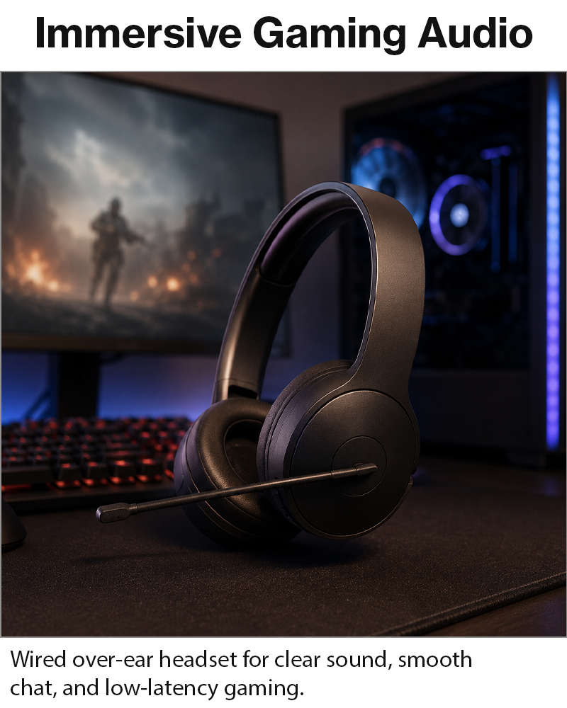 Over-Ear Gaming Headset with Boom Mic, 40 mm Drivers and 3.5 mm Multi-Platform Compatibility Black