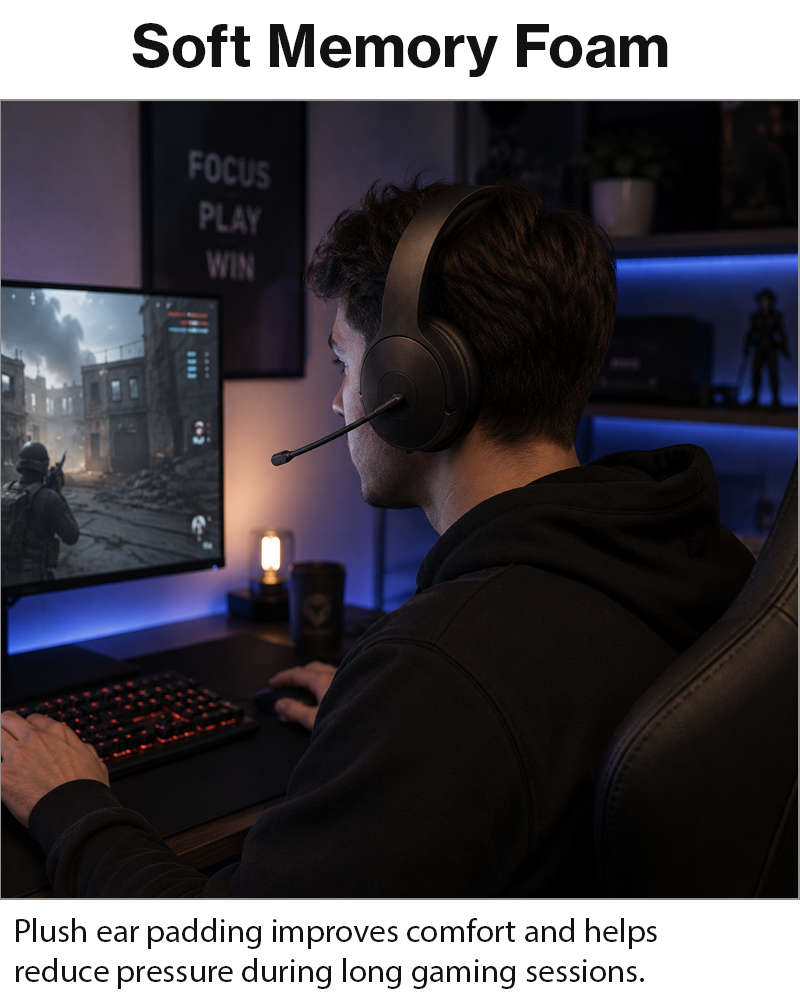Over-Ear Gaming Headset with Boom Mic, 40 mm Drivers and 3.5 mm Multi-Platform Compatibility Black
