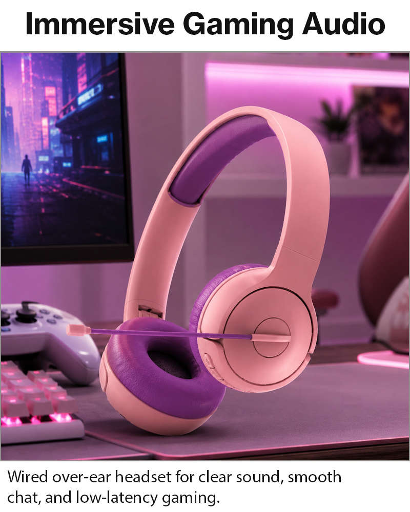 Over-Ear Gaming Headset with Boom Mic, 40 mm Drivers and 3.5 mm Multi-Platform Compatibility Pink