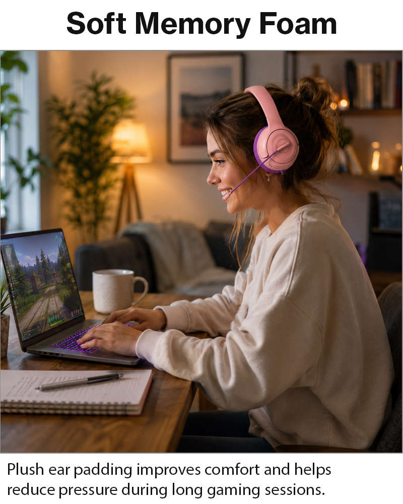 Over-Ear Gaming Headset with Boom Mic, 40 mm Drivers and 3.5 mm Multi-Platform Compatibility Pink