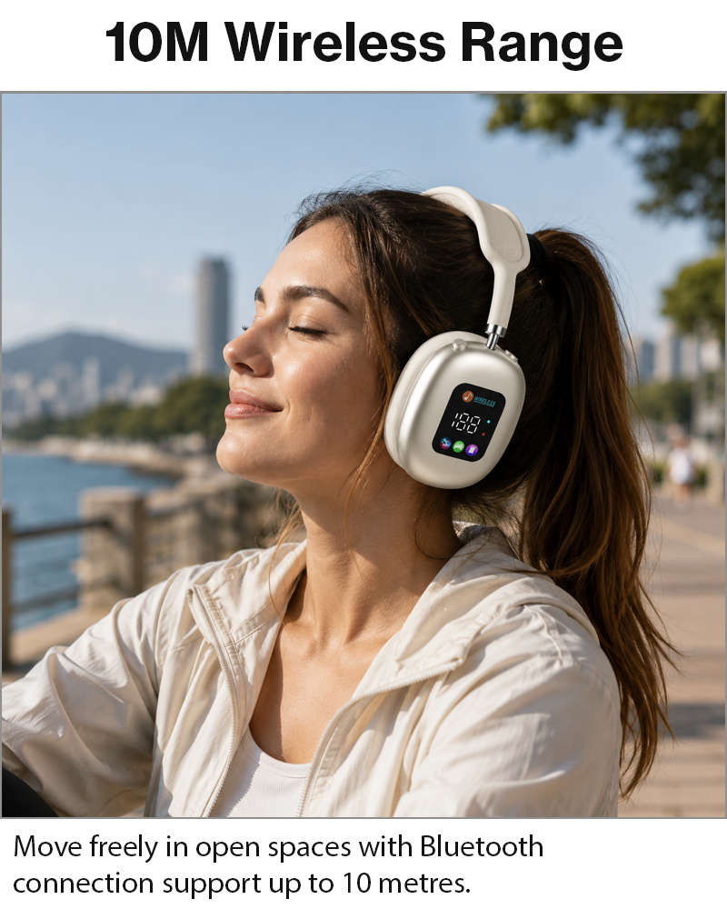 Wireless Bluetooth Over-Ear Headphones Black Bluetooth 5.4 Low Latency 10m Range Beige