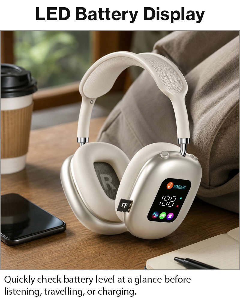 Wireless Bluetooth Over-Ear Headphones Black Bluetooth 5.4 Low Latency 10m Range Beige