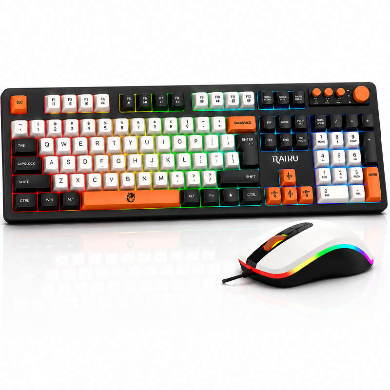Wired Gaming Keyboard Mouse Combo with Mousepad, RGB Backlit, Volume Knob, Multimedia Keys, USB f...