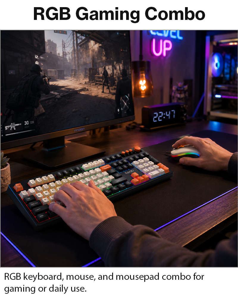 Wired Gaming Keyboard Mouse Combo with Mousepad, RGB Backlit, Volume Knob, Multimedia Keys, USB f...