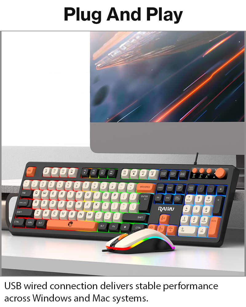 Wired Gaming Keyboard Mouse Combo with Mousepad, RGB Backlit, Volume Knob, Multimedia Keys, USB f...