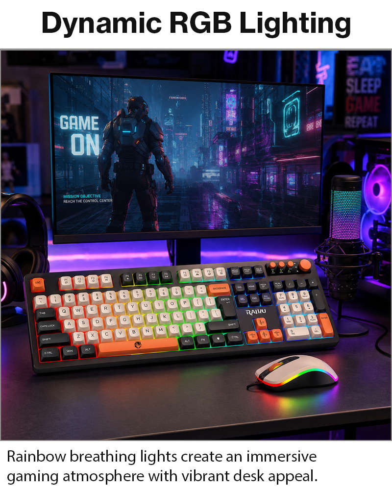 Wired Gaming Keyboard Mouse Combo with Mousepad, RGB Backlit, Volume Knob, Multimedia Keys, USB f...