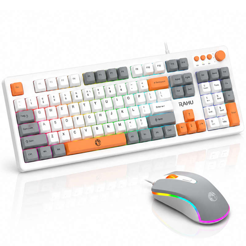 Wired Gaming Keyboard Mouse Combo with Mousepad, RGB Backlit, Volume Knob, Multimedia Keys, USB f...