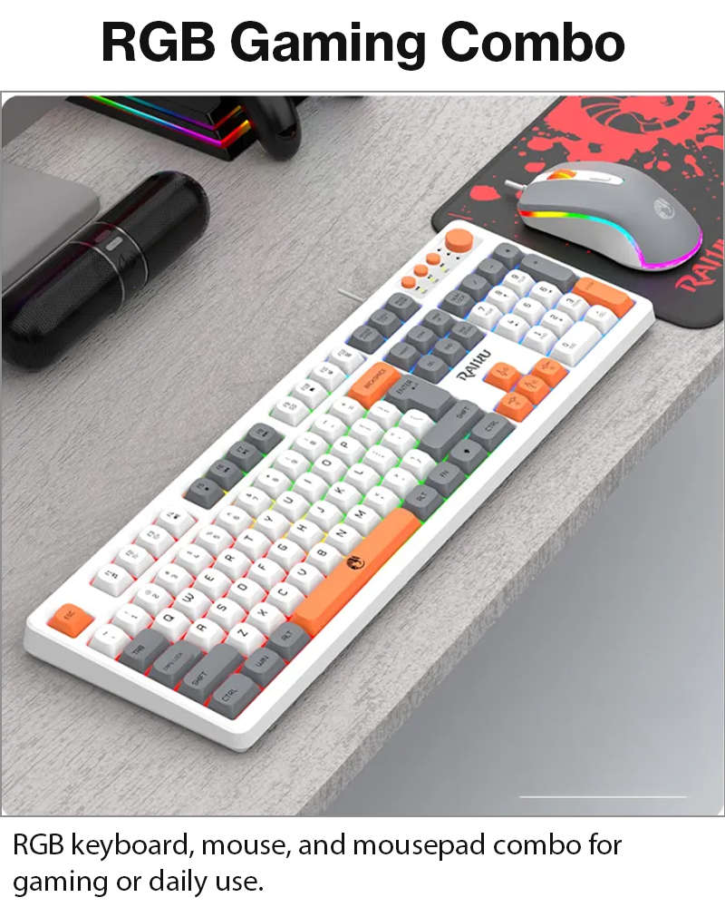 Wired Gaming Keyboard Mouse Combo with Mousepad, RGB Backlit, Volume Knob, Multimedia Keys, USB f...