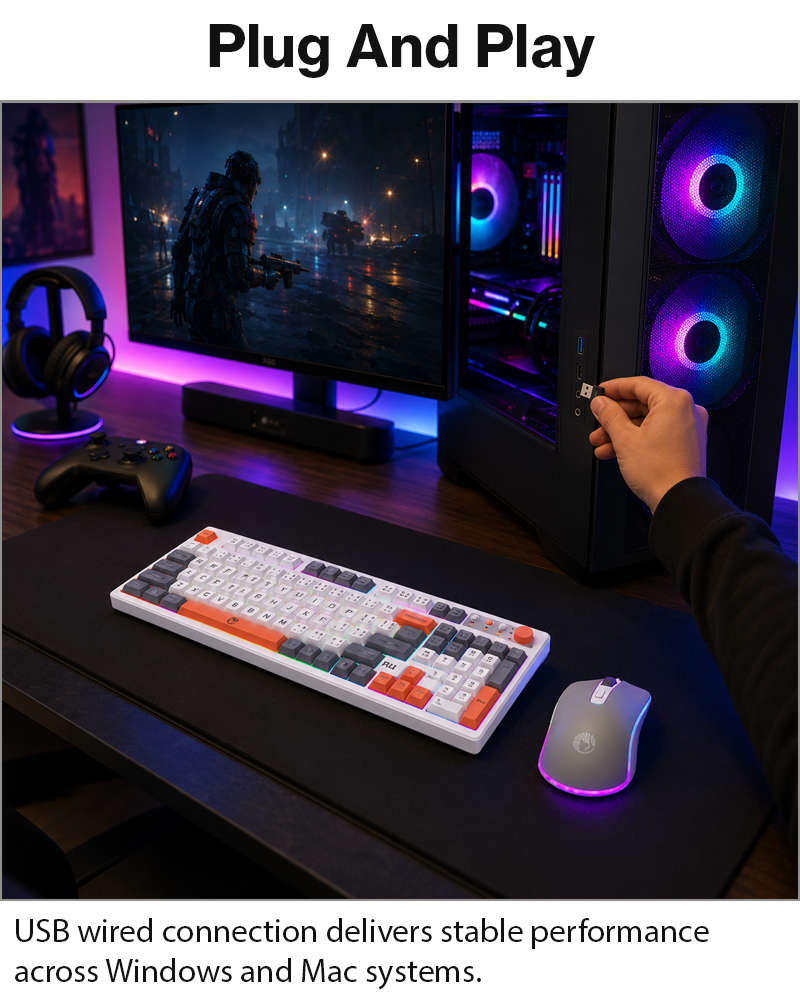Wired Gaming Keyboard Mouse Combo with Mousepad, RGB Backlit, Volume Knob, Multimedia Keys, USB f...