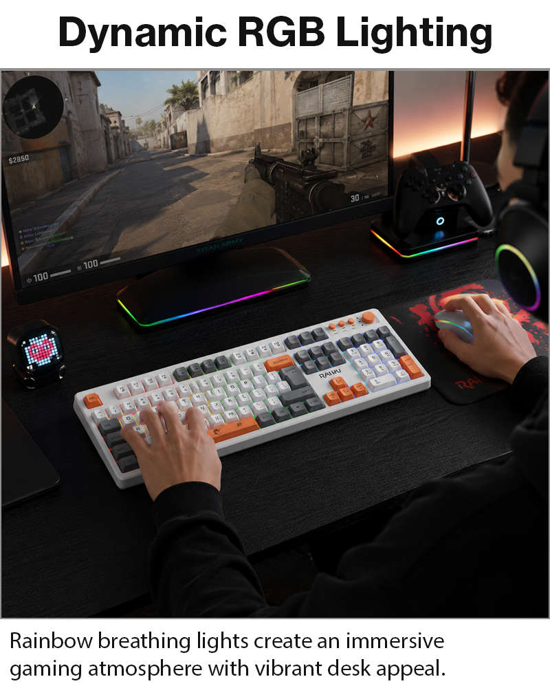 Wired Gaming Keyboard Mouse Combo with Mousepad, RGB Backlit, Volume Knob, Multimedia Keys, USB f...