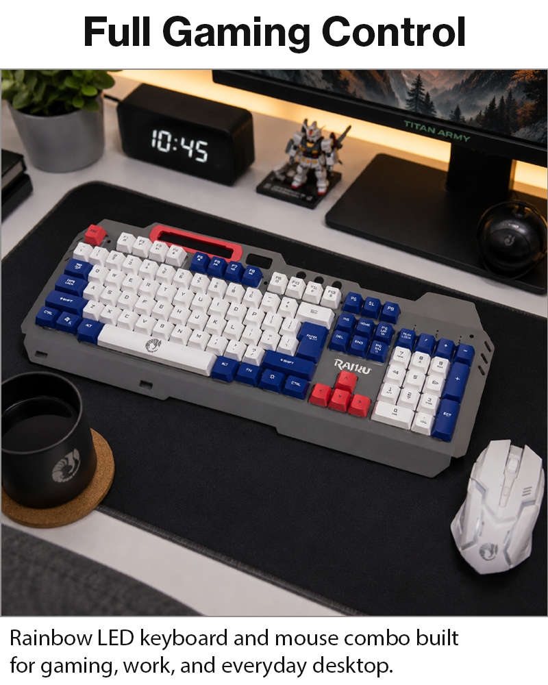 Rainbow LED Gaming Keyboard and Mouse Combo with Aluminum Metal Frame, Suspension Keycaps and Mag...