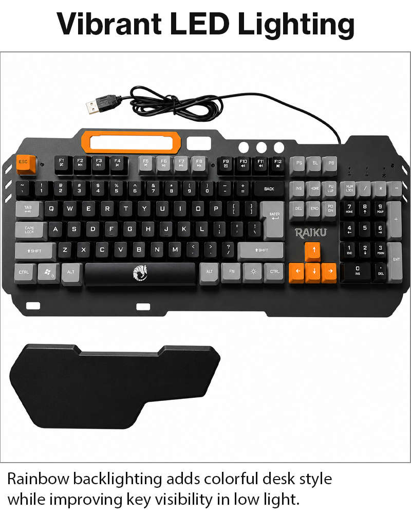 Rainbow LED Gaming Keyboard and Mouse Combo with Aluminum Metal Frame, Suspension Keycaps and Mag...