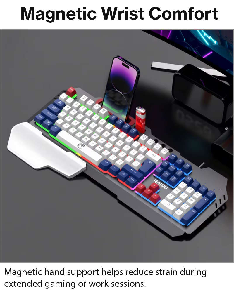 Rainbow LED Gaming Keyboard and Mouse Combo with Aluminum Metal Frame, Suspension Keycaps and Mag...