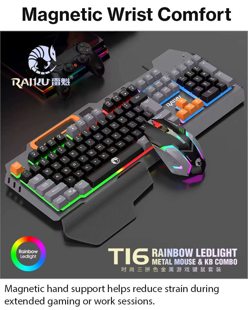 Rainbow LED Gaming Keyboard and Mouse Combo with Aluminum Metal Frame, Suspension Keycaps and Mag...