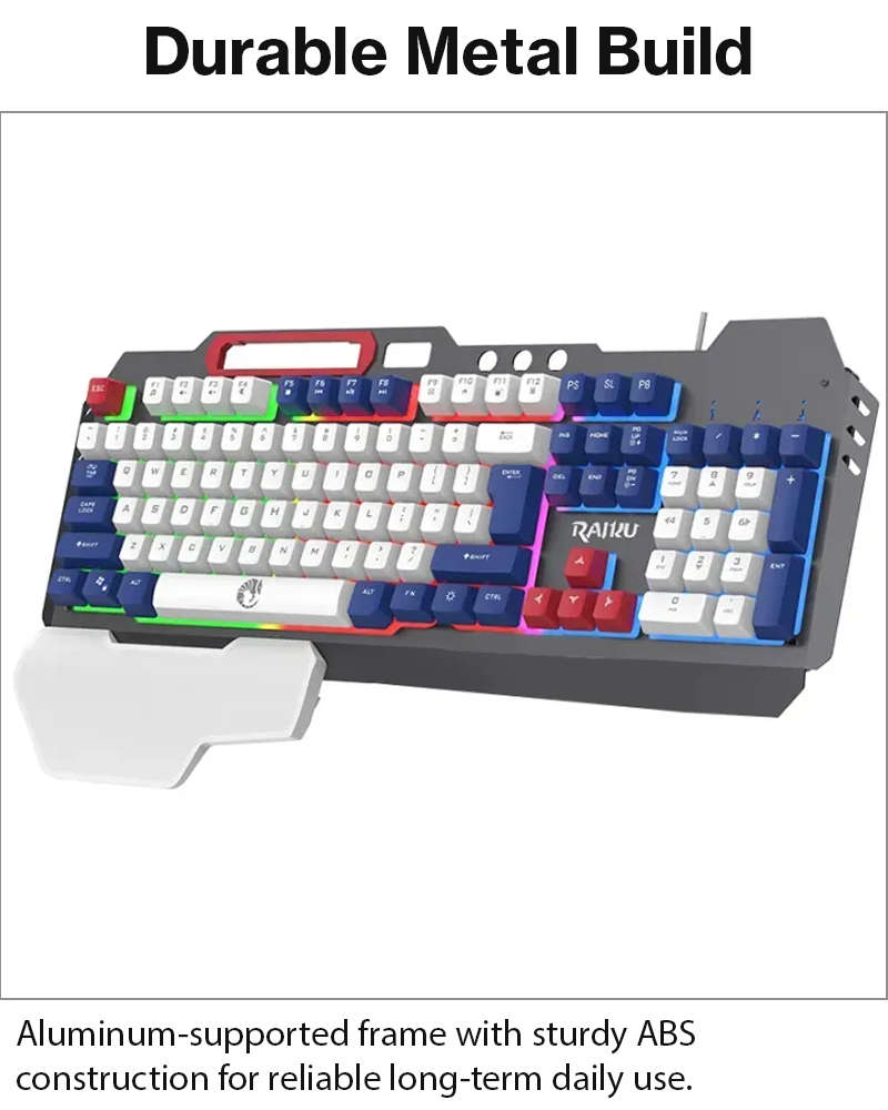 Rainbow LED Gaming Keyboard and Mouse Combo with Aluminum Metal Frame, Suspension Keycaps and Mag...