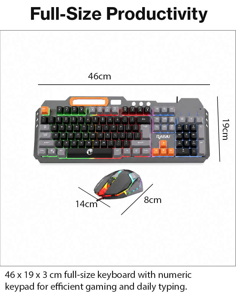 Rainbow LED Gaming Keyboard and Mouse Combo with Aluminum Metal Frame, Suspension Keycaps and Mag...