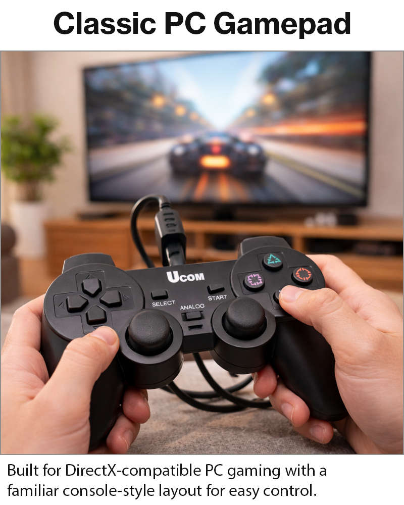 USB Wired Game Controller with Dual Vibration Motors, Plug & Play PC Gamepad, DirectX Support for...