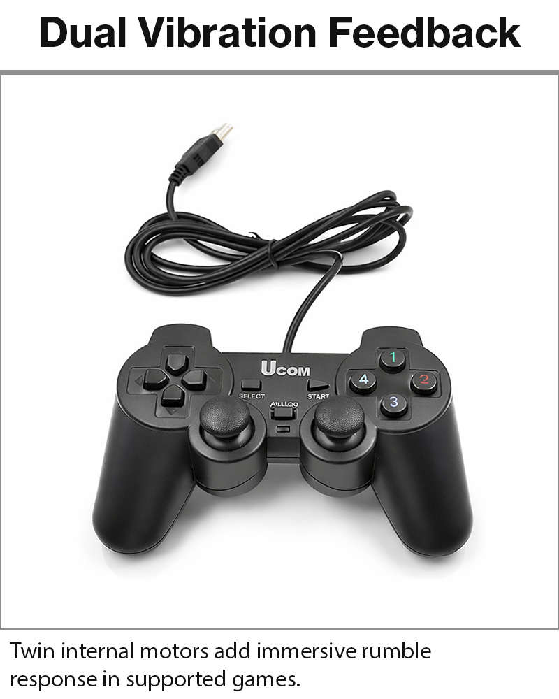 USB Wired Game Controller with Dual Vibration Motors, Plug & Play PC Gamepad, DirectX Support for...