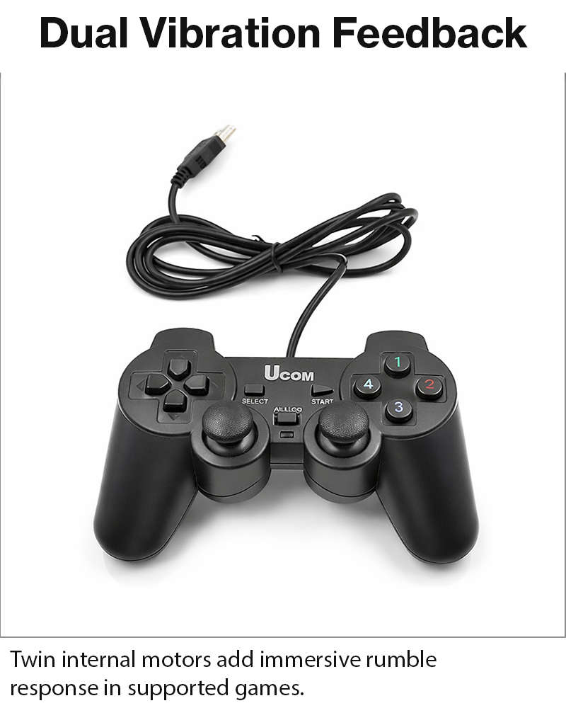 USB Wired Game Controller with Dual Vibration Motors, Plug & Play PC Gamepad, DirectX Support for...