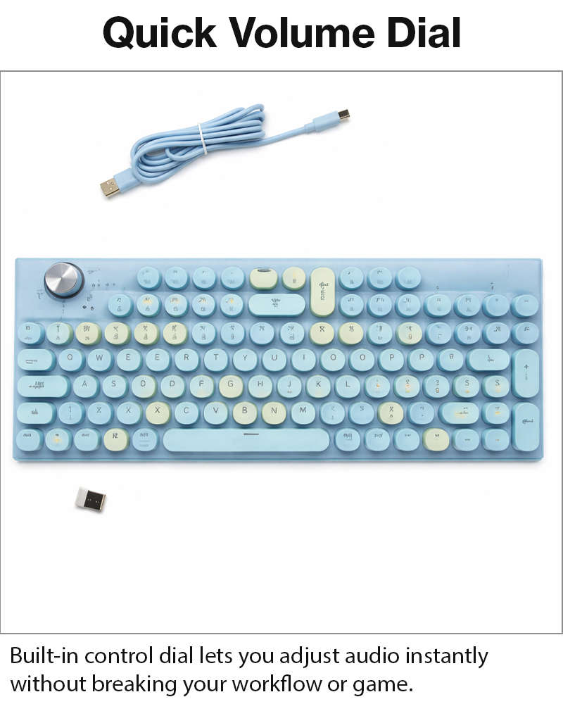 107-Key Wireless Keyboard Bluetooth 5.0 / 2.4G / USB-C Wired, Illuminated Backlight, Volume Dial,...