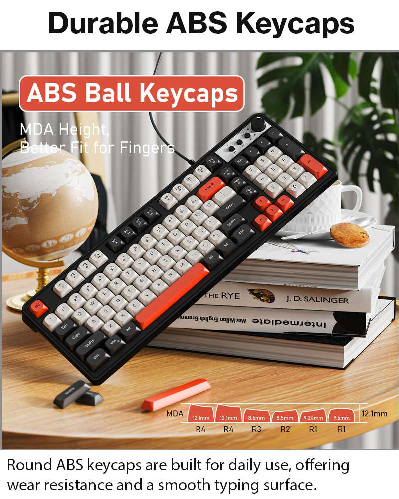 98-Key Wired Membrane Keyboard with Number Pad, RGB Backlit, 2-in-1 Control Knob, Media Buttons, ...