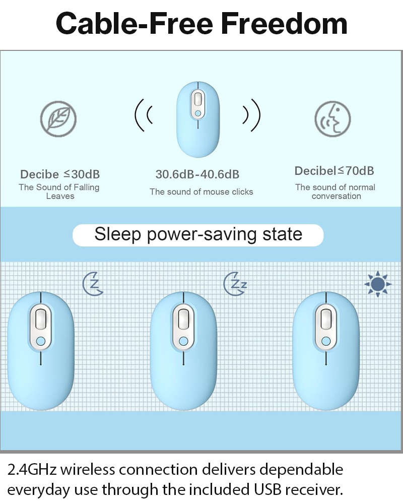 Rechargeable Wireless LED Mouse 450mAh Battery Silent Click Optical 2.4GHz USB