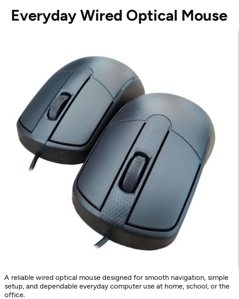 Wired Ergonomic Optical Mouse with Textured Scroll Wheel, Universal Laptop Compatibility