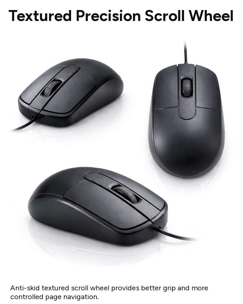 Wired Ergonomic Optical Mouse with Textured Scroll Wheel, Universal Laptop Compatibility