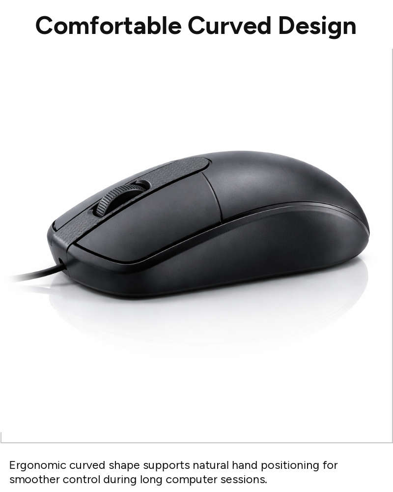 Wired Ergonomic Optical Mouse with Textured Scroll Wheel, Universal Laptop Compatibility