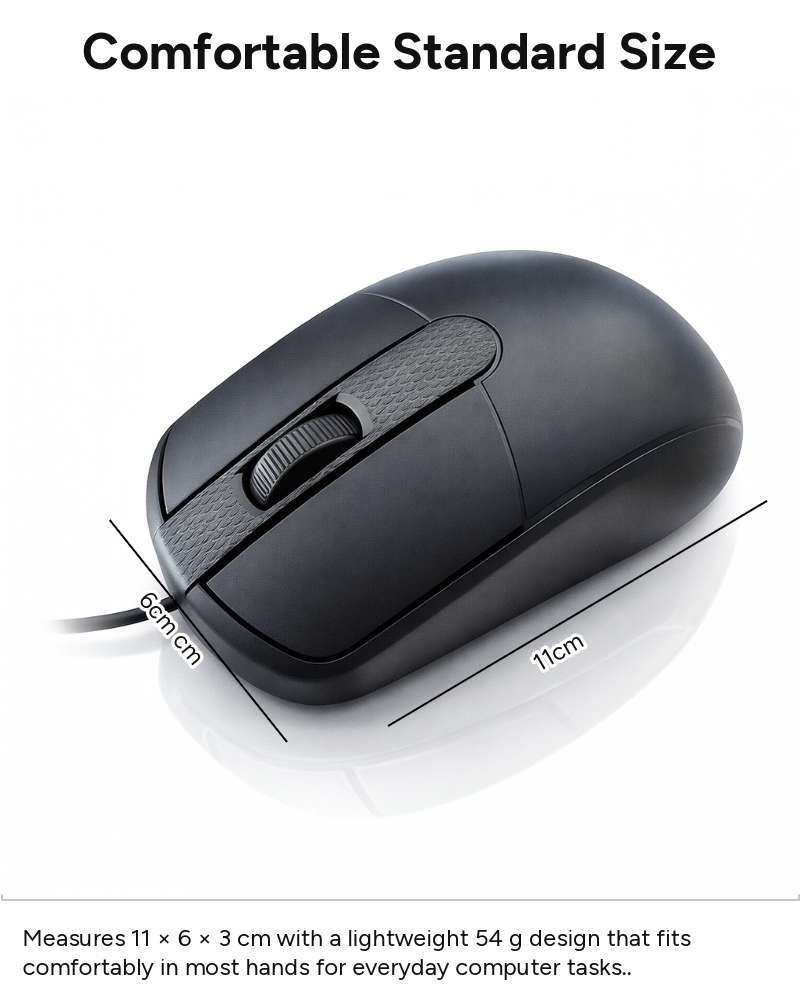 Wired Ergonomic Optical Mouse with Textured Scroll Wheel, Universal Laptop Compatibility