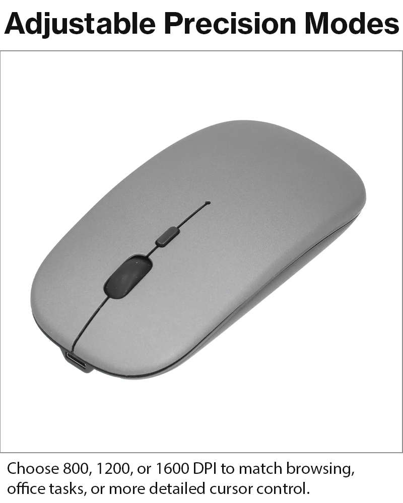 Wireless Mouse 1600 DPI  Bluetooth 5.0 2.4GHz Dual Mode  Matte Grey