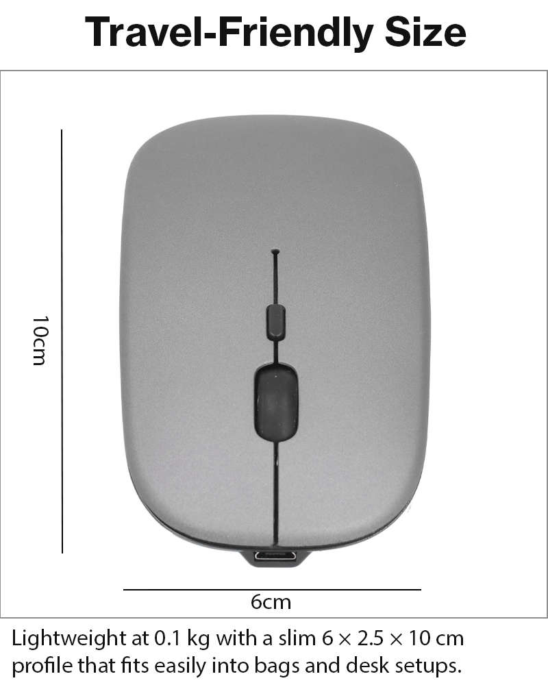 Wireless Mouse 1600 DPI  Bluetooth 5.0 2.4GHz Dual Mode  Matte Grey