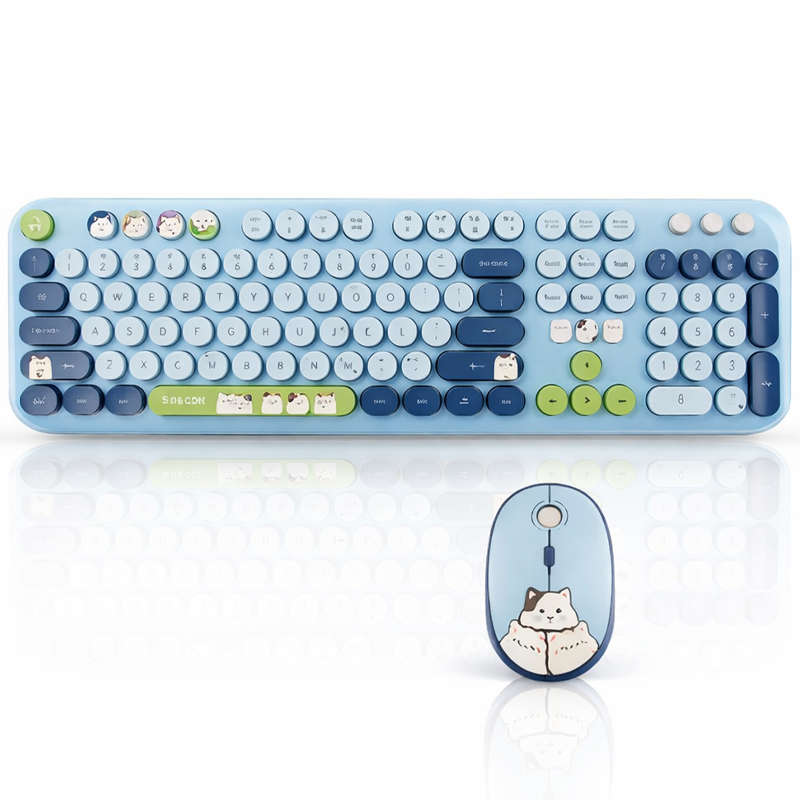 2.4GHz Wireless Keyboard and Mouse Combo, 104-Key Full-Size Retro Typewriter Style Set with USB R...